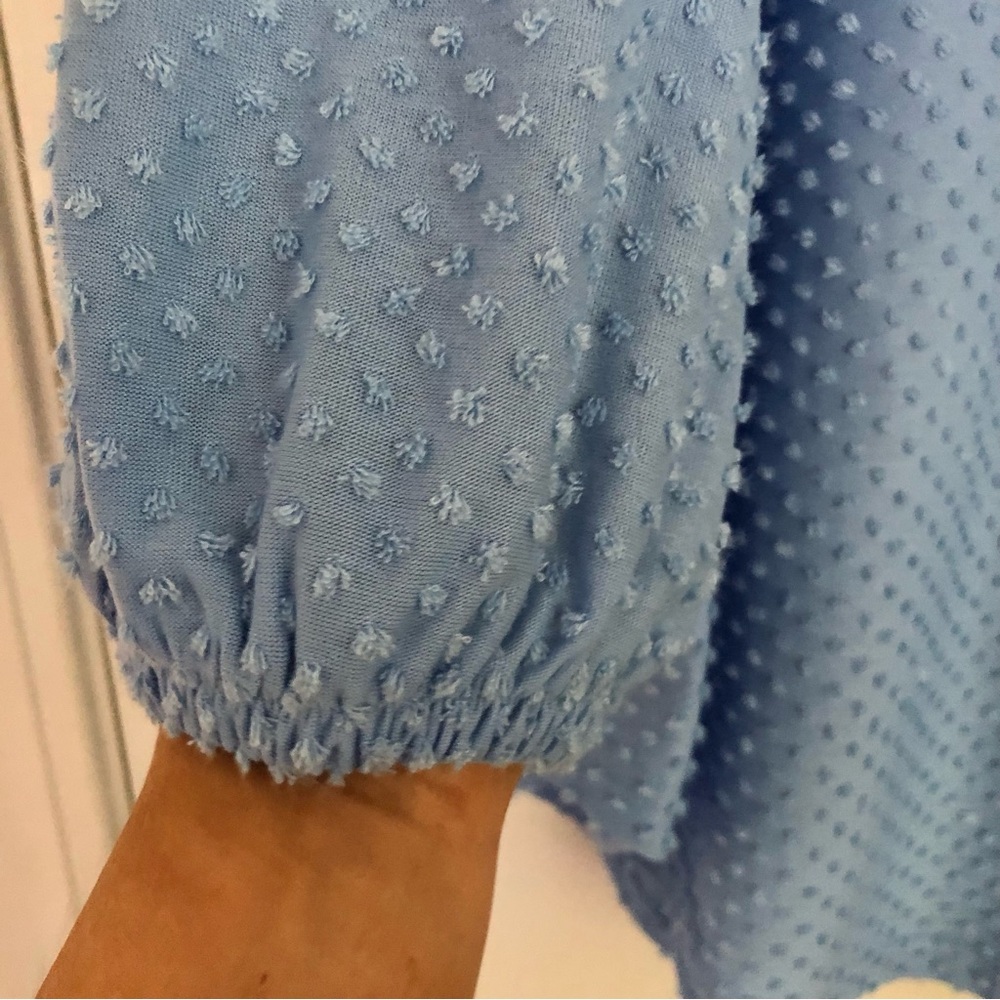 Ruby Rd.  Horseshoe Neck Blue Swiss Dot 3/4 Lantern Sleeve Size Medium Fresh Tak - Picture 5 of 9
